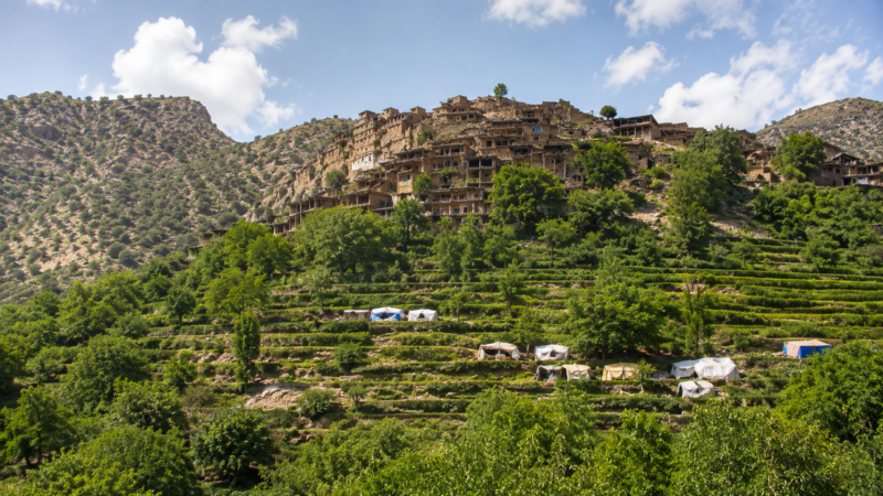 Mountain Village Nestled in Terraced Fields