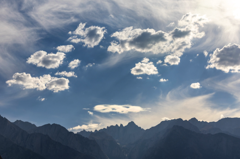 Dramatic Mountain Sunset with Scattered Clouds